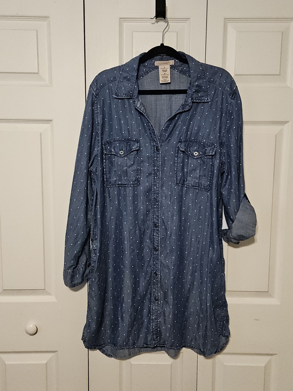 Philosophy Blue Denim Polka Dot Midi Dress